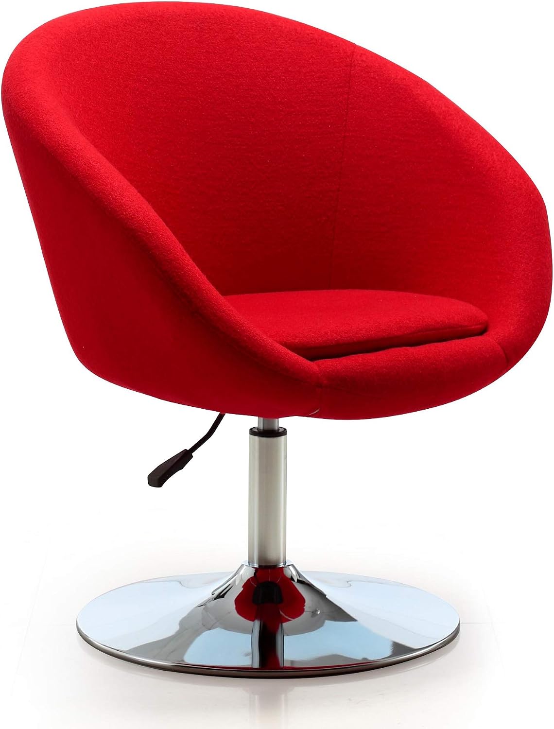 Manhattan Comfort Hopper Adjustable Swivel Accent Chair with 360° Turn, Upholstered Seat, Polished Chrome Base, Modern Bowl Design for Home Office and Living Room, Red