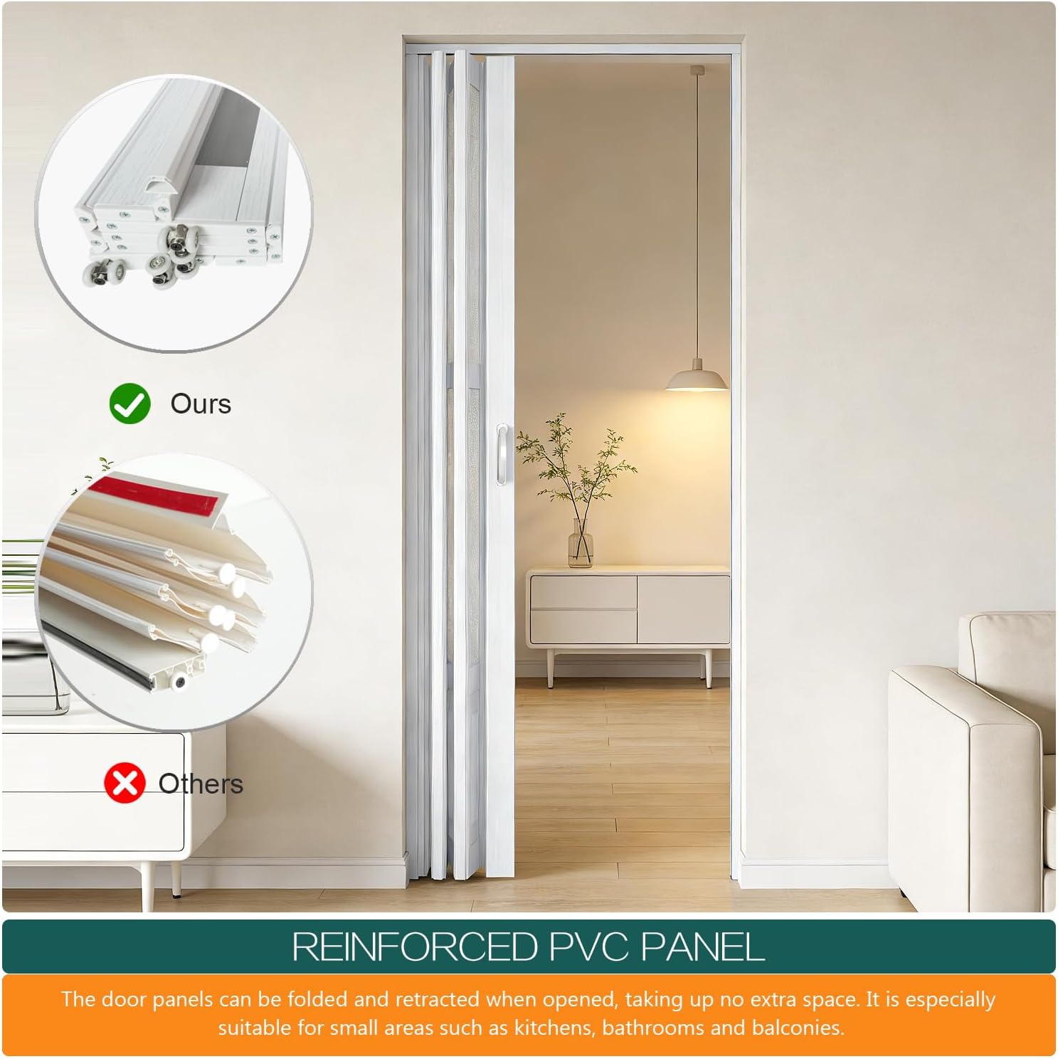 30X80in Accordion Doors Interior,White PVC Folding Door with Handle & Latch, for Closet & Kitchen