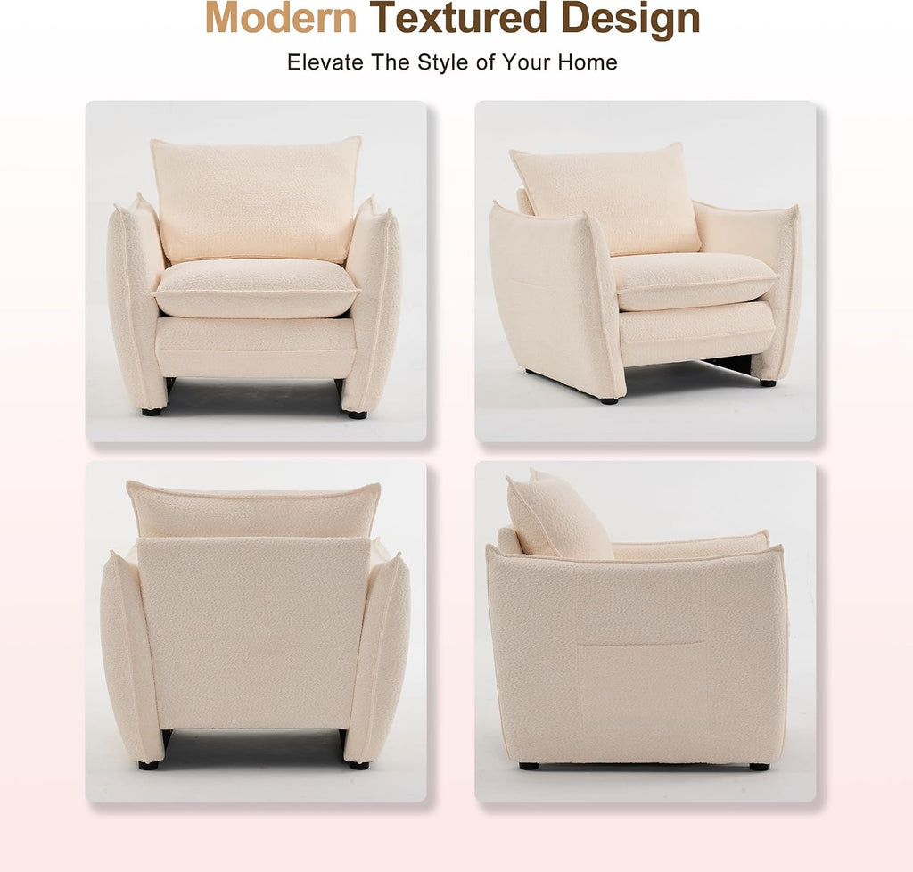 Oversized Accent Chair, Modern Single Sofa Cloud Chairs with Removable Pillow, Deep Seat Comfy Armchair for Living Room Bedroom Reading Nook - Upholstered Lounge Chair (Beige)