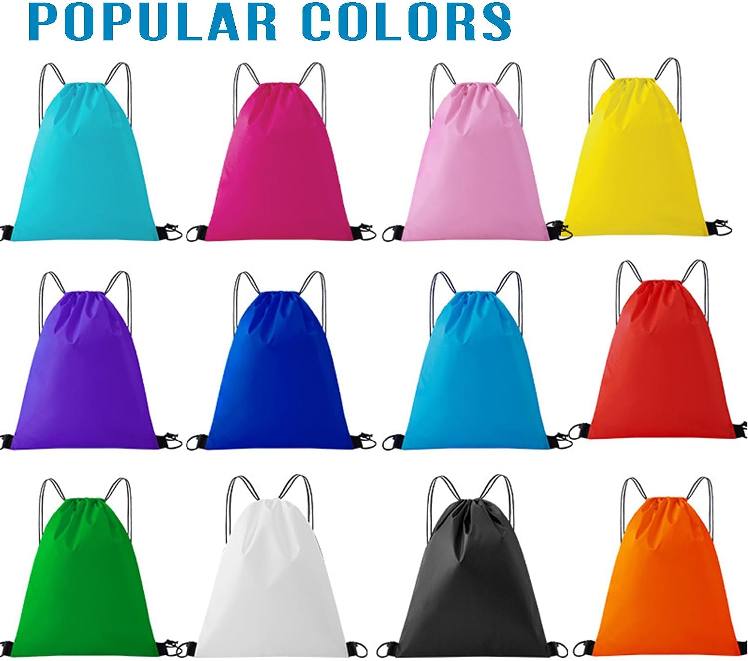 Custom Drawstring Bags Set of 50, Personalized Bulk Pack with Logo/Text-Suitable for Travelling Gym Camping Hiking-Sky Blue
