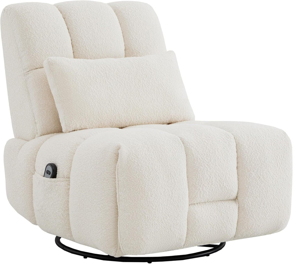 Watson & Whitely Oversized Power Recliner Chair for Adults, Swivel Rocker Recliner Chair with Lumbar Support, Ultra-Comfy Glider Recliner for Living Room Theater Seating Single Sofa, Cream
