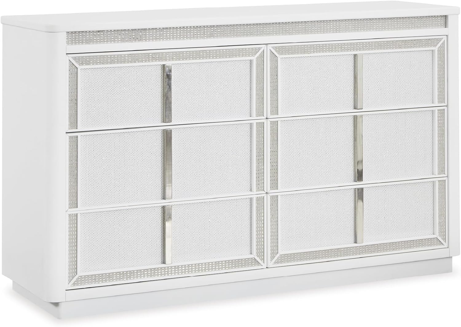 Signature Design by Ashley Chalanna Contemporary Dresser with 6 Drawers, Built-in LED Lighting, Rhinestone Details, Wood, White, 64' W x 20' D x 38.75' H