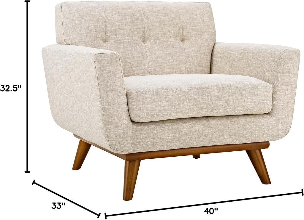 Modway Engage Mid-Century Modern Upholstered Fabric Accent Arm Lounge Chair in Beige, Armchair