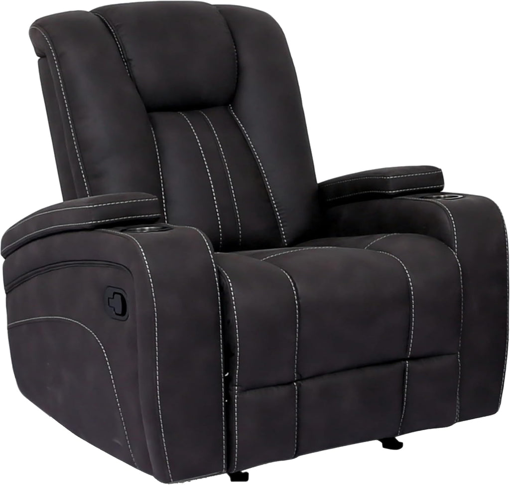 Furniture of America Foresta Fabric Upholstered Glider Recliner with Armrest Storage, Channel Back & Seat Design for Living Room, Home Office, Bedroom, Dark Gray