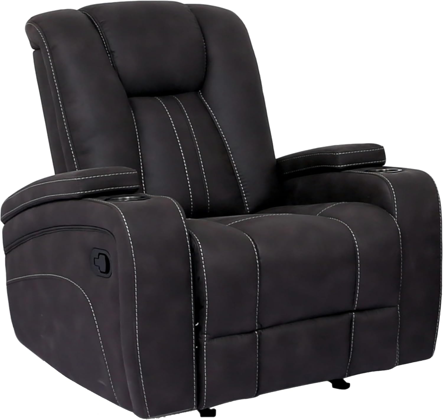 Furniture of America Foresta Fabric Upholstered Glider Recliner with Armrest Storage, Channel Back & Seat Design for Living Room, Home Office, Bedroom, Dark Gray
