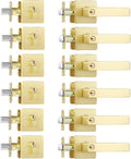 Leydebong 6 Pack Front Door Lock Set, Brushed Gold Exterior Door Lock Set with Deadbolt, Single Cylinder Deadbolt Lock and Door Knob Set, Keyed Alike Door Knob with Lock&Keys