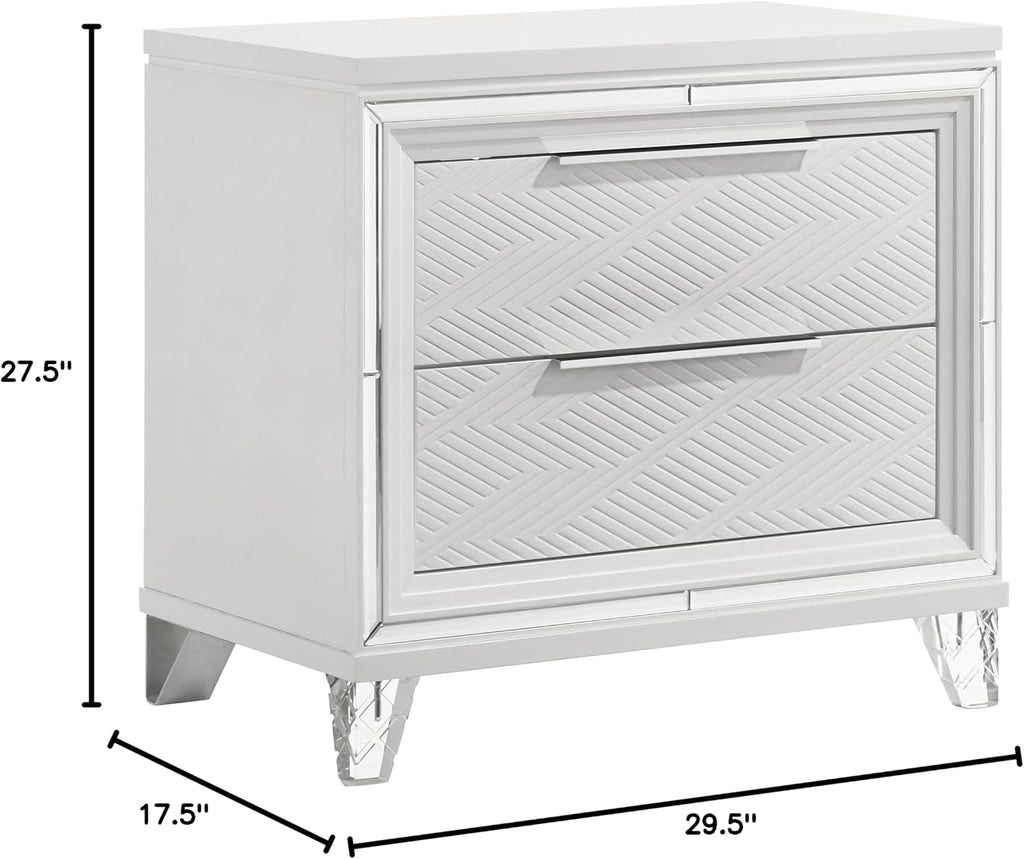 Coaster Home Furnishings Marmore Contemporary Wood 2-Drawer Bedroom Nightstand Bedside Table Organizer Unit White 224962