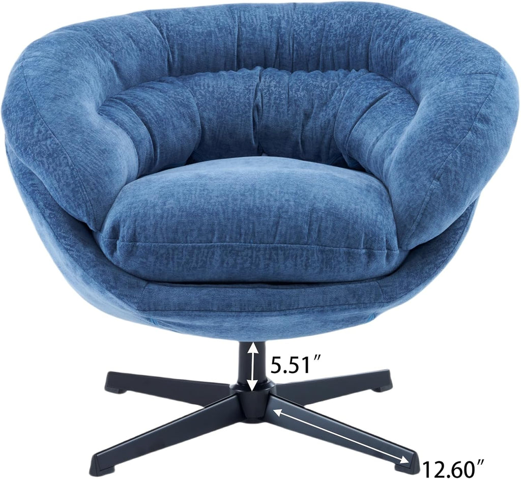 Christopher Knight Home 360° Swivel Club Chair,Chenille Upholstered Accent Chair with Removable Cushion, Round Office Chair with Black Metal Base,Navy Blue