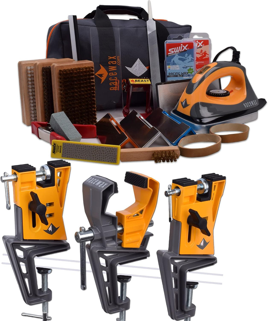 RaceWax Pro Tune Ski Wax Tuning Kit Plus All Metal World Cup Ski Vise - (ZS-7971)