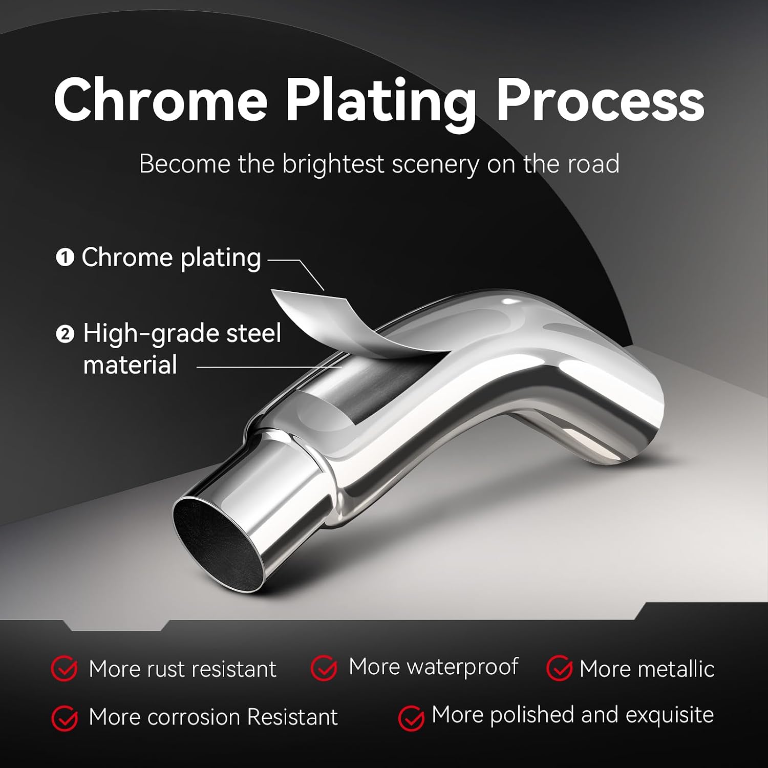 Exhaust Tip, 4 Inch Diesel Exhaust Tip Elbow Tip with a Clamp, 4'' Inlet 7'' Outlet Chrome Exhaust Tip for Pickups, Trucks and Cars