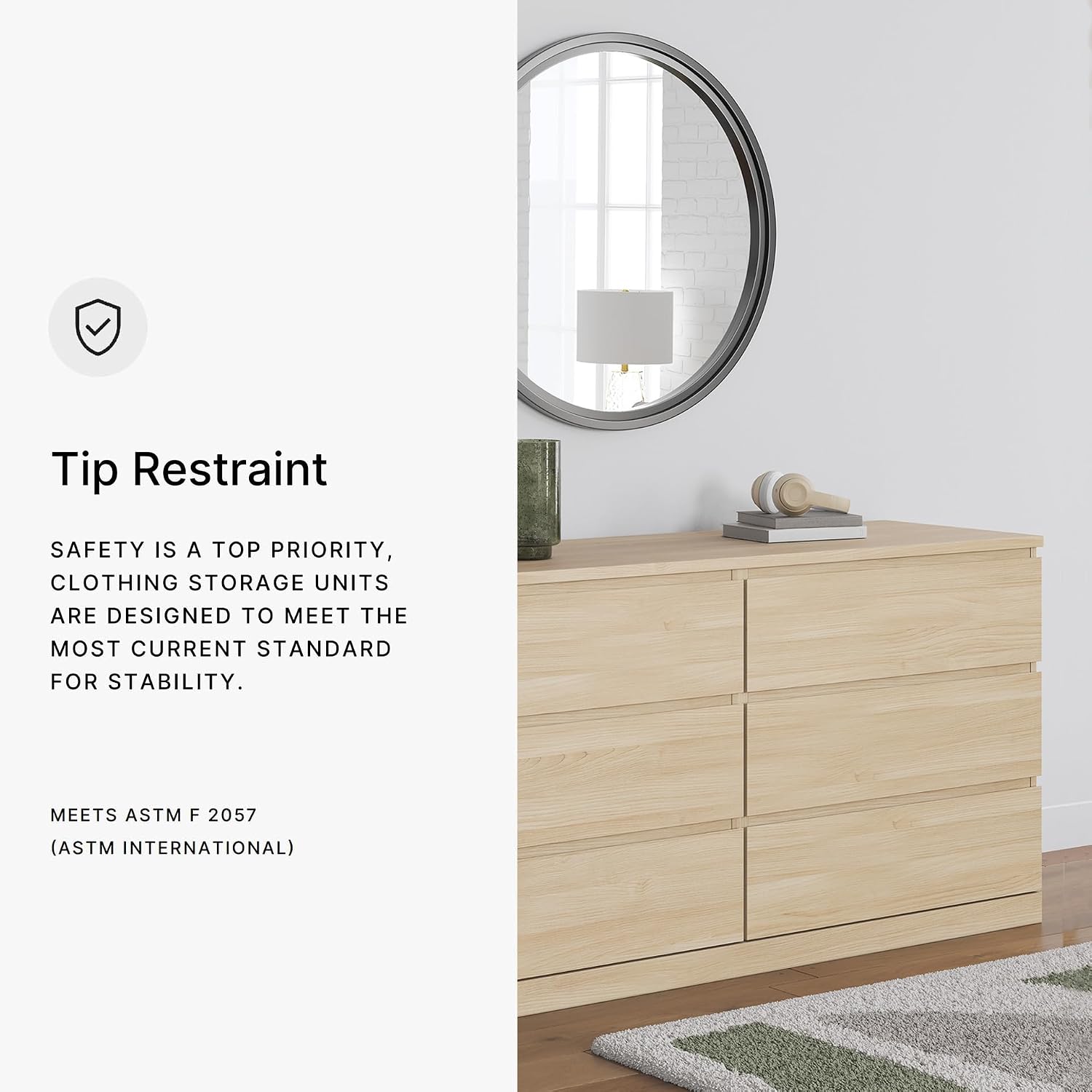 Signature Design by Ashley Onita Contemporary 6-Drawer Dresser with Ash Finish, Light Brown