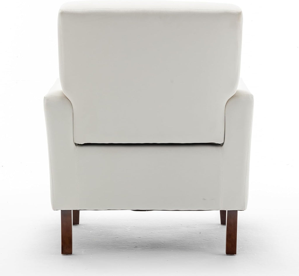 Container Furniture Direct Contemporary Accent Arm Chair with Birch Wood Frame and Velvet Upholstery, Armchair for Office and Living Room Decor, Removable Cushions, Beige