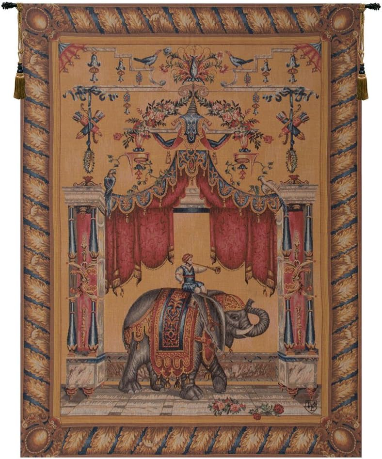 Charlotte Home Furnishings Inc. Grotesque Elephant French Tapestry Wall Hanging, 58 x 44 Inch, Viscose Cotton and Polyester Blend Wall Art, Woven In France, Perfect For Wall Decor