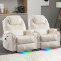 Power Recliner Chair with Heat and Massage for Adults - Home Theater Seating with LED Lights,Cup Holders,Side Pocket,USB Port - Recliner Sofa for Living Room (Beige, Set of 2)