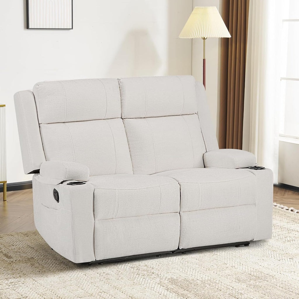 Loveseat Recliner, Loveseat Sofa with Adjustable Footrest, Wall Hugger Recliner for Living Room & Home Theater & RV(Beige)