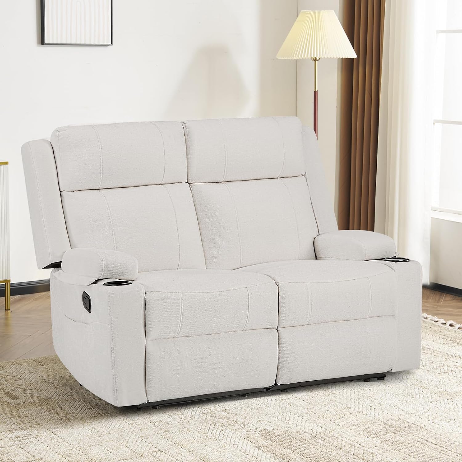 Loveseat Recliner, Loveseat Sofa with Adjustable Footrest, Wall Hugger Recliner for Living Room & Home Theater & RV(Beige)