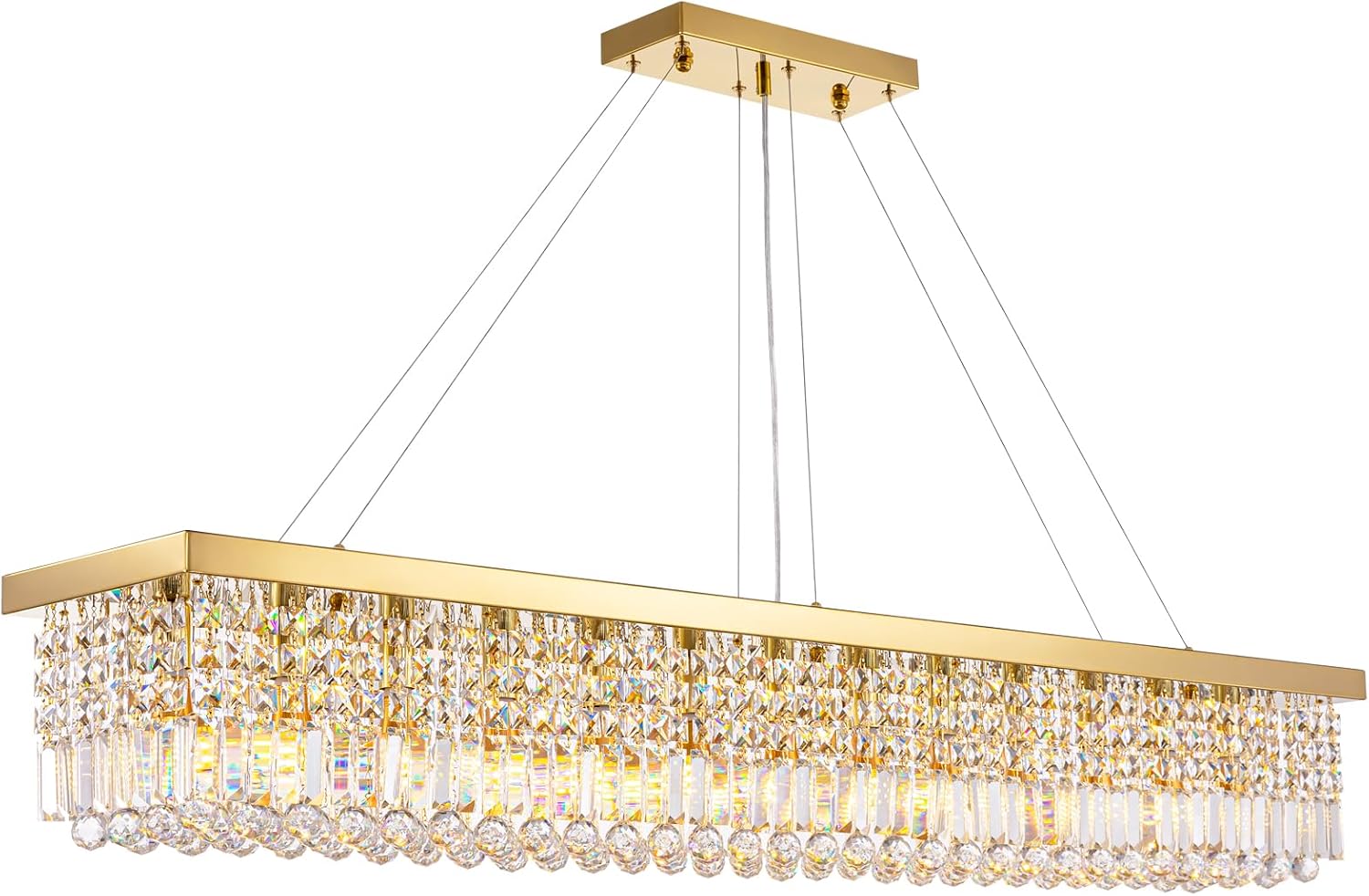 7PM Rectangle K9 Crystal Chandelier Modern Gold Crystal Chandelier Rectangular Pendant Lighting Fixture for Dining Room Kitchen Island Bedroom L59'' x W10'' x H9''