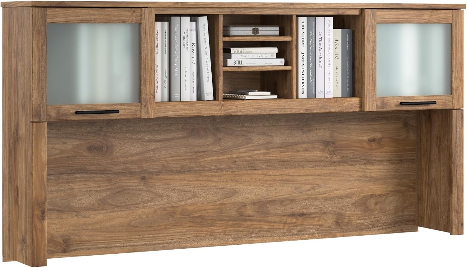 Bush Home 72-Inch Desk Hutch, Office Storage Organizer with Shelves, Cubbies and Frosted Glass Doors for Computer Desk, Home Office Furniture, Somerset Collection, Fresh Walnut