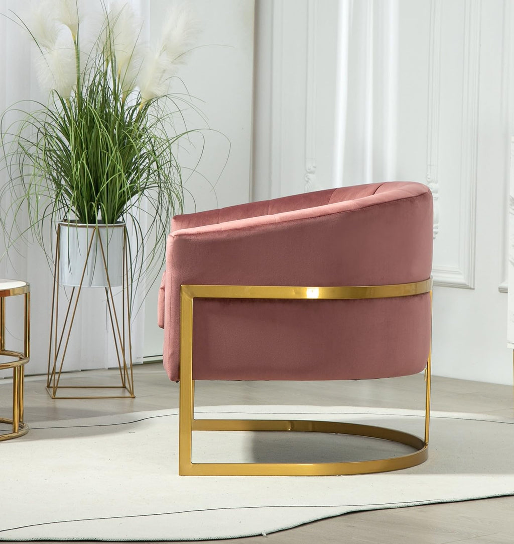 Container Furniture Direct Velvet Modern Accent Armchair - Luxury Gold Frame | Versatile Seating for Living Room, Bedroom, Office, Rose