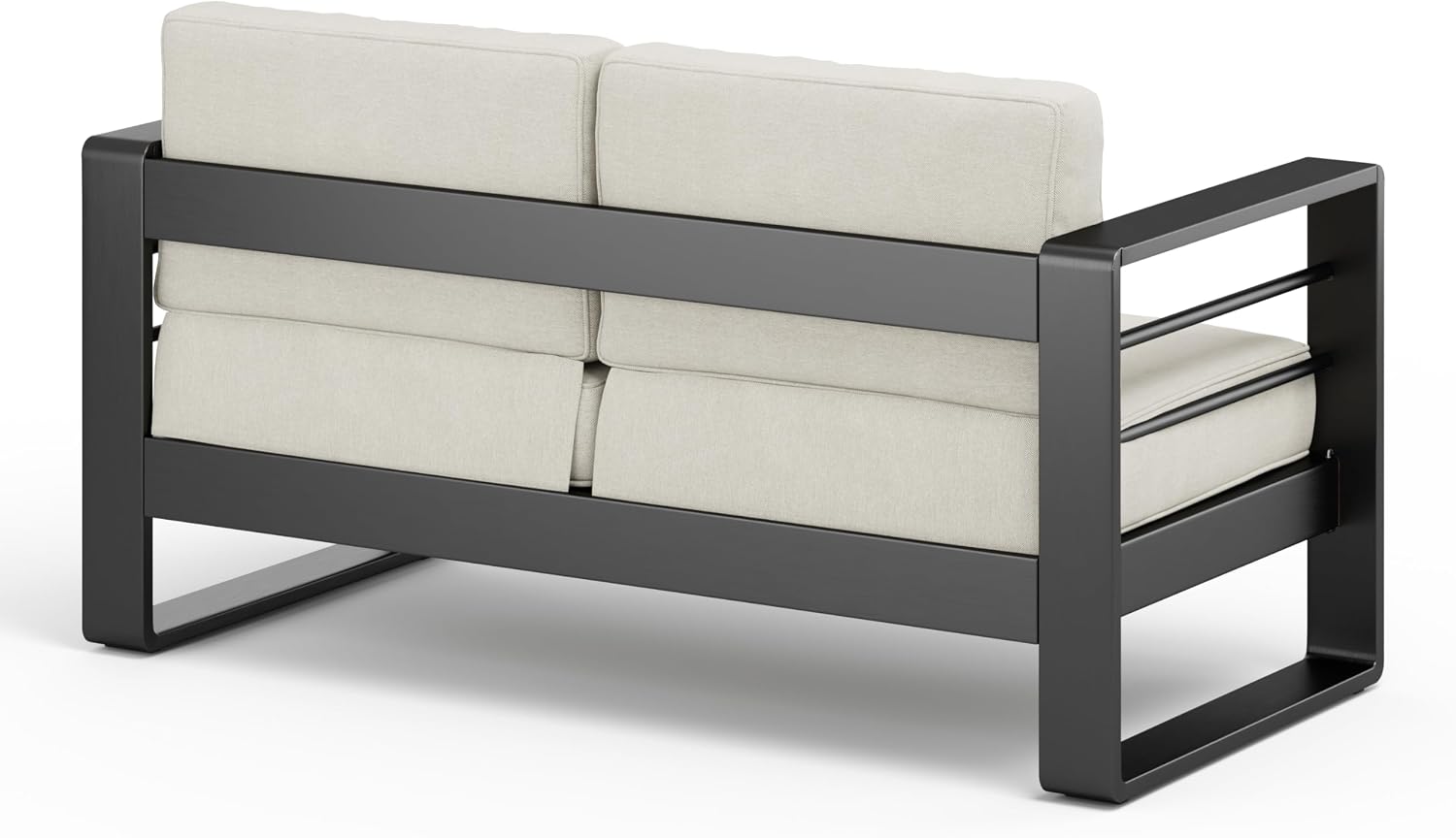 Christopher Knight Home Dessa Patio Loveseat, Aluminum Couch, 2 Seater Sofa, Stable Aluminum Frame Armchair, Spacious Seating, Outdoor Loveseat with Cushions for Backyard Garden Balcony, Black+Beige