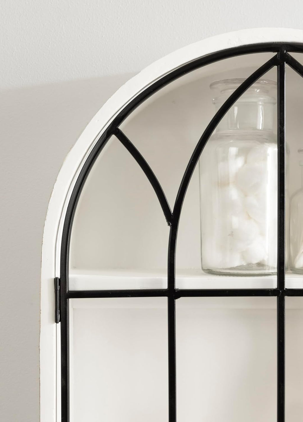 Kate and Laurel Megara Decorative Wooden Hanging Arched Wall Cabinet with Door for Open Storage; 16 x 6 x 24; White and Black; Wooden Floating Wall Bathroom Cabinet for Above Toilet Storage