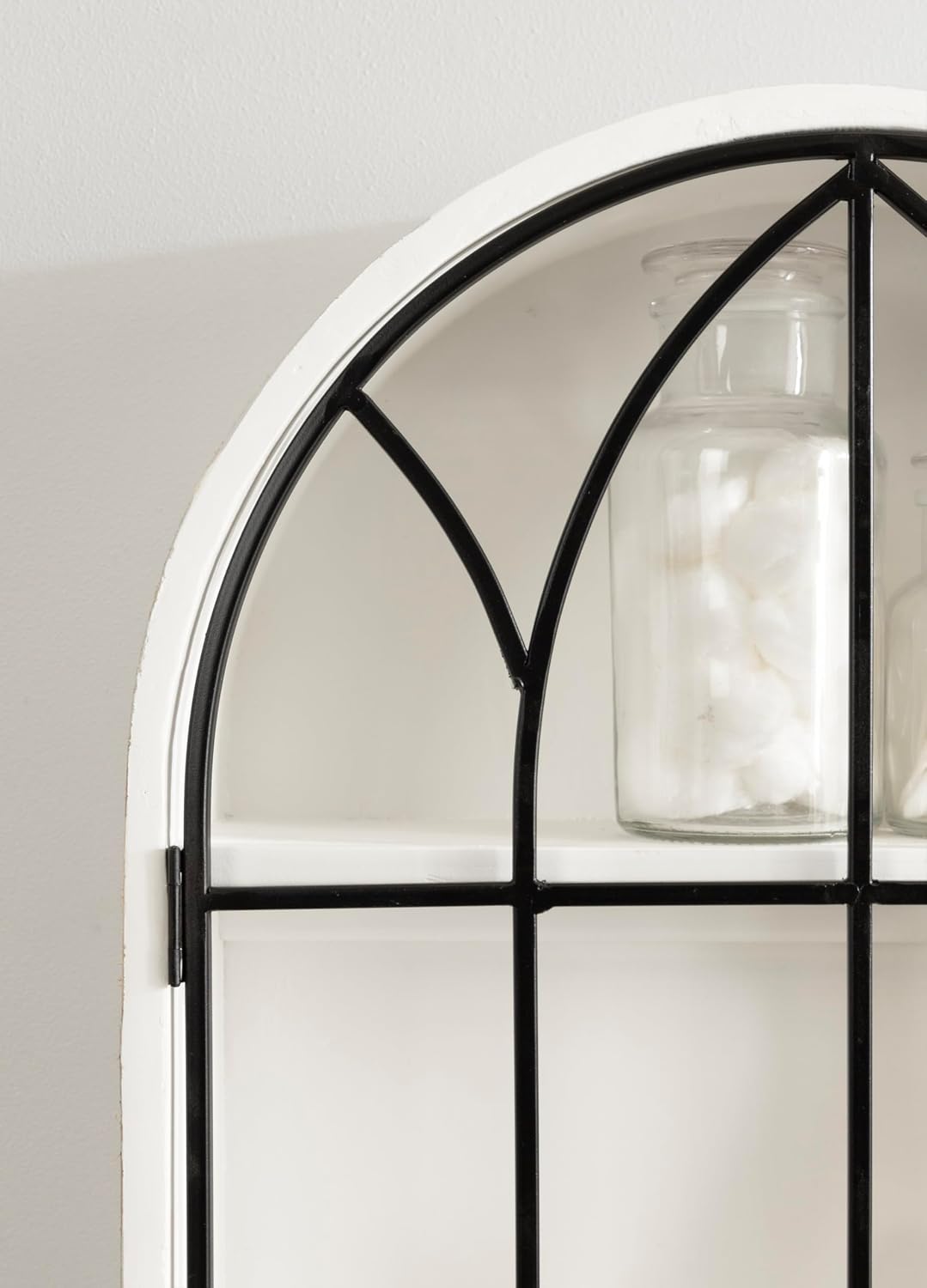 Kate and Laurel Megara Decorative Wooden Hanging Arched Wall Cabinet with Door for Open Storage; 16 x 6 x 24; White and Black; Wooden Floating Wall Bathroom Cabinet for Above Toilet Storage