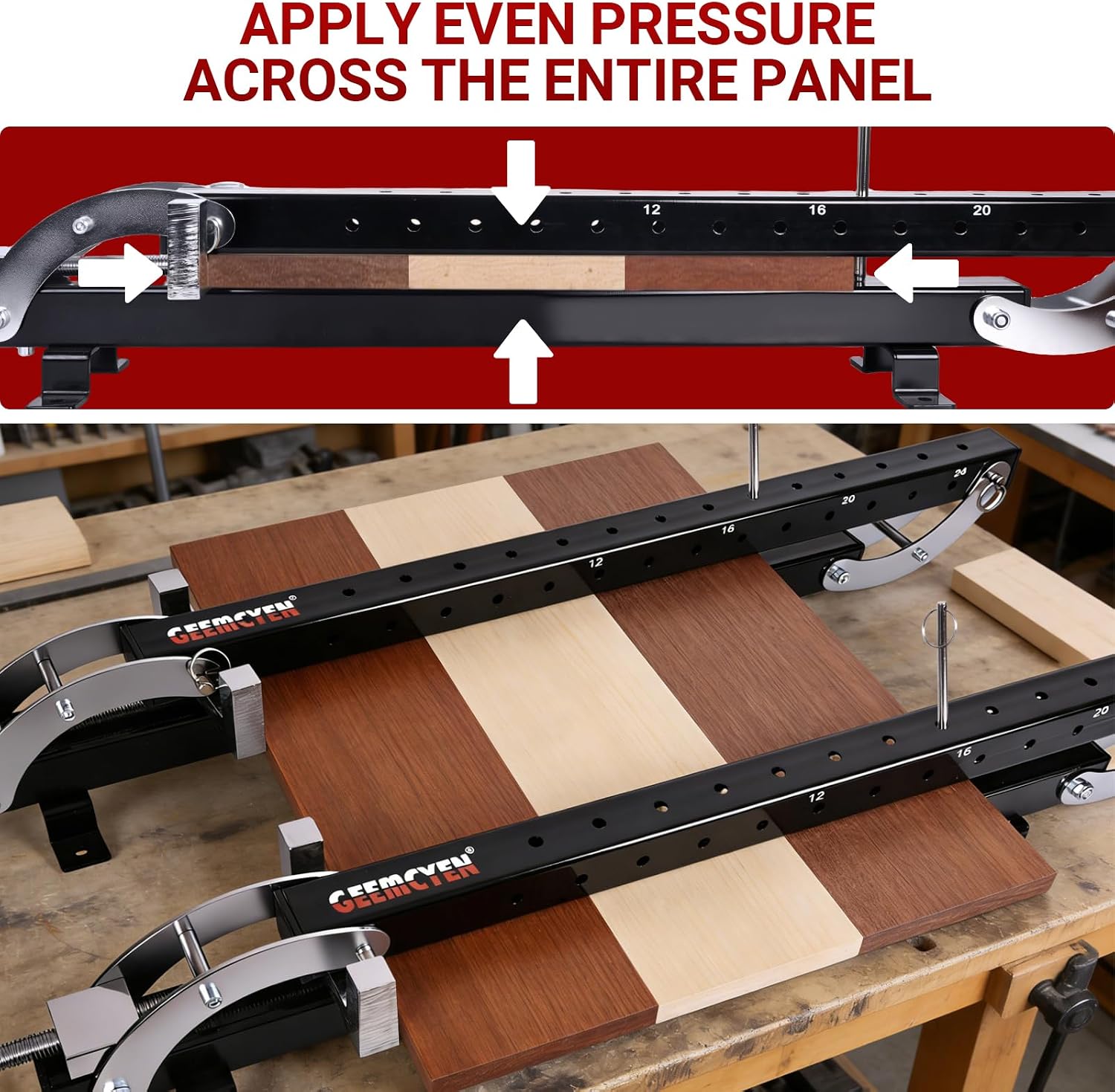 24 inch Panel Clamps 2 Pack,4-Way Pressure Steel Panel Clamps for Board Cabinet, Tabletops, Woodwork and Cabinet Making, Adjustable parallelogram Couplers, Cutting Board Clamps For Precision Projects