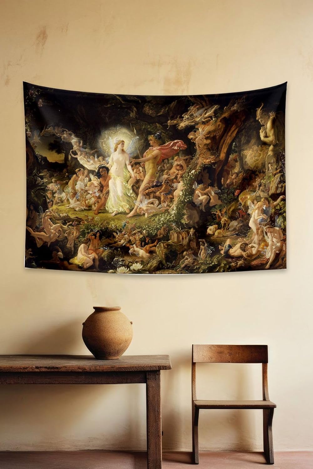 Tapestry Wall Hanging Joseph Noel Paton Oberon and Titania Cotton 65x40cm 26x16in Rectangular Famous Painting Art Home Decor - Muscat, 39x55 inch