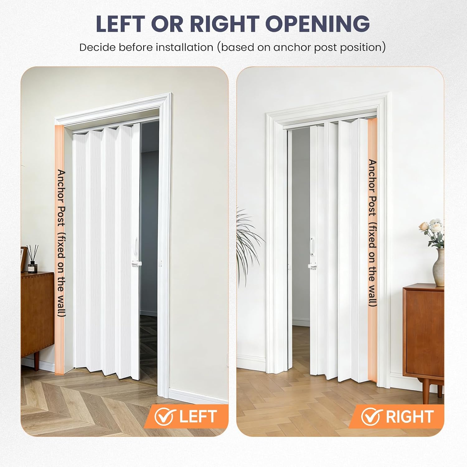 DIYHD 32X96 Accordion Door for Tall Openings, White Double Layer PVC Folding Interior Door with Track Kit, Space-Saving Closet Door, No Floor Track, Dual-Sided Handle & Latch, Easy Install