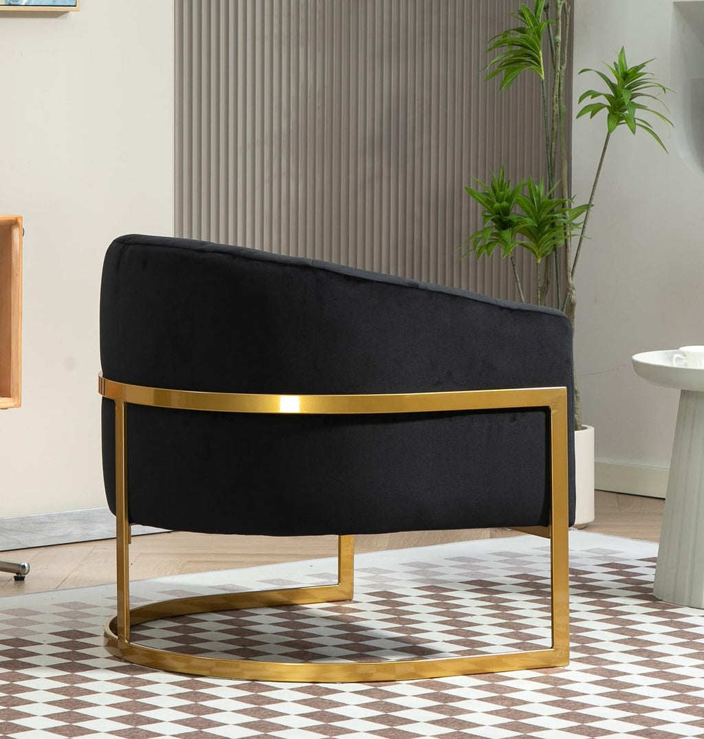 Container Furniture Direct Velvet Modern Accent Armchair - Luxury Gold Frame | Versatile Seating for Living Room, Bedroom, Office, Black
