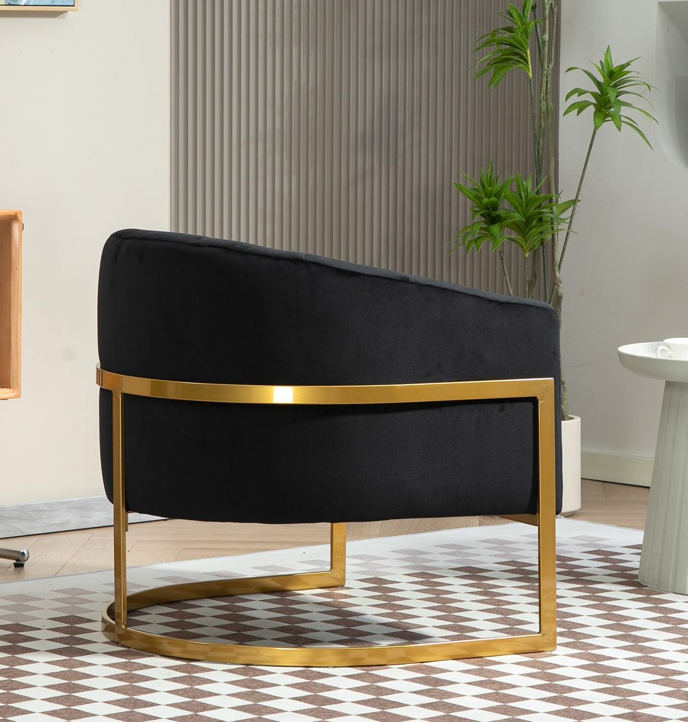 Container Furniture Direct Velvet Modern Accent Armchair - Luxury Gold Frame | Versatile Seating for Living Room, Bedroom, Office, Black