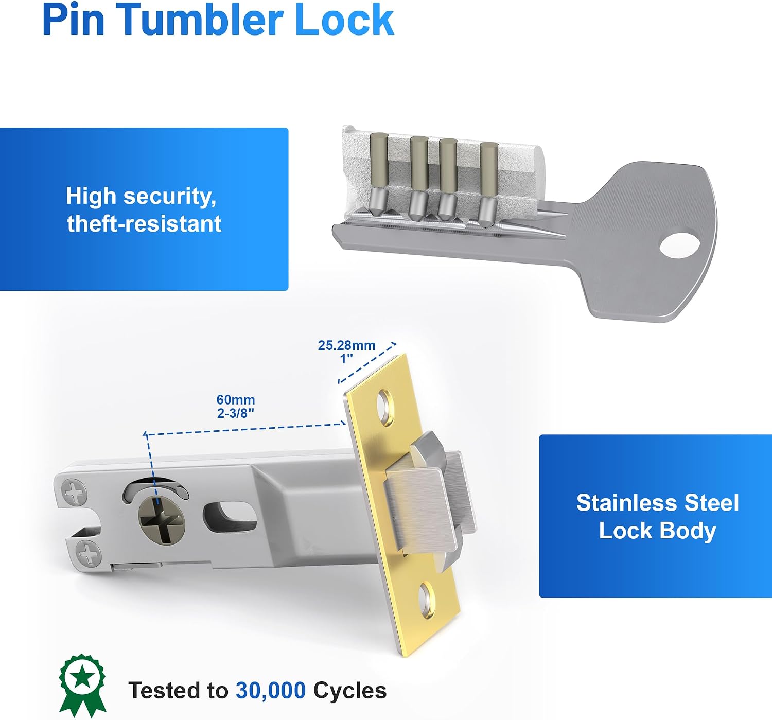Dontay Pocket Door Handle and Edge Pull, Narrow Modern Rectangular Keyed Entry Function, Recessed Sliding Door Hardware for 1 3/8' to 2 3/16' Thickness Door (Keyed Lock, Satin Brass, 2 Pack)