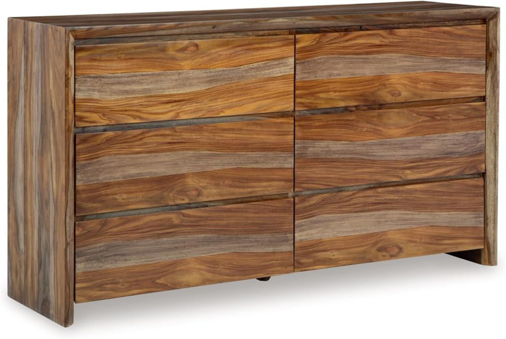 Signature Design by Ashley Dressonni Farmhouse 6-Drawer Dresser with Beveled Edge and Felt Lining, Light Brown