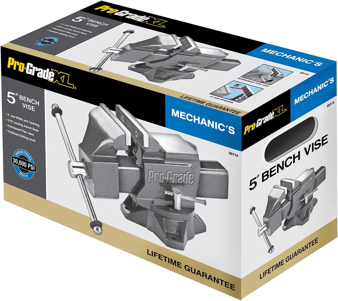 Pro-Grade Mechanic's Bench Vise 5-Inch Heavy Duty Vise with Swivel Base, 59114