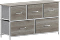 Flash Furniture Harris 5 Drawer Storage Dresser, Cast Iron Frame, Engineered Wood Top and Easy Pull Non-Woven Fabric Drawers with Wooden Handles, White/Light Natural
