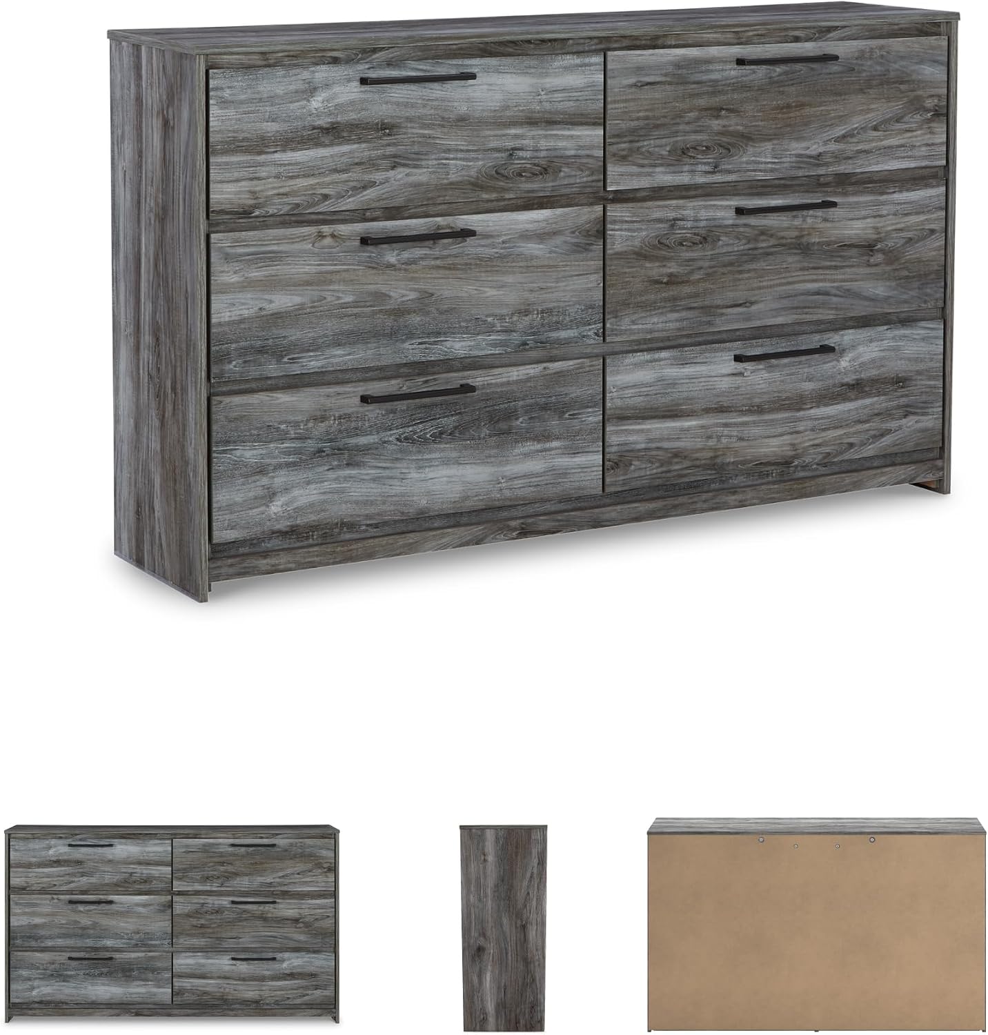Signature Design by Ashley Baystorm Rustic Coastal 6 Drawer Dresser, Smoky Gray
