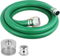 Picatu Heavy Duty 2' x 20' Green PVC Discharge Hose Pump Kit, Pool Suction Hose with Aluminum Camlock Fittings, Steel Round Strainer, Cam & Groove Adapter