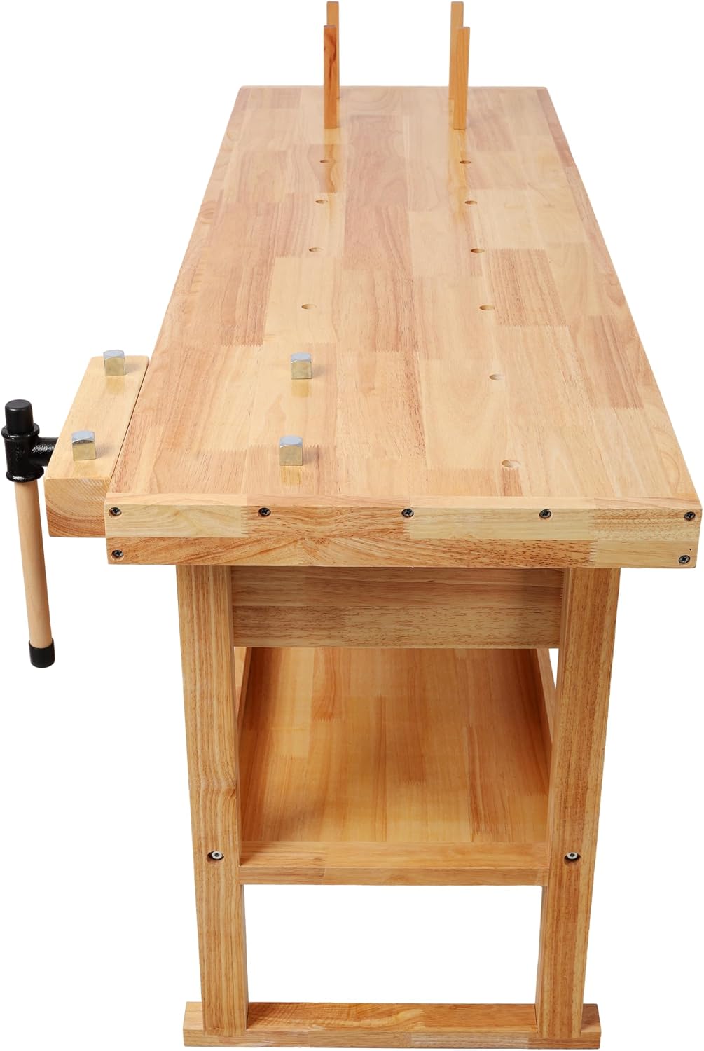 Montary 60-Inch Rubber Hardwood Workbench with 4 Drawers & Shelf, 330LBS Heavy Duty Portable Work Bench with Adjustable Handle, Woodworking Table for Garage, Workshop & Home Storage