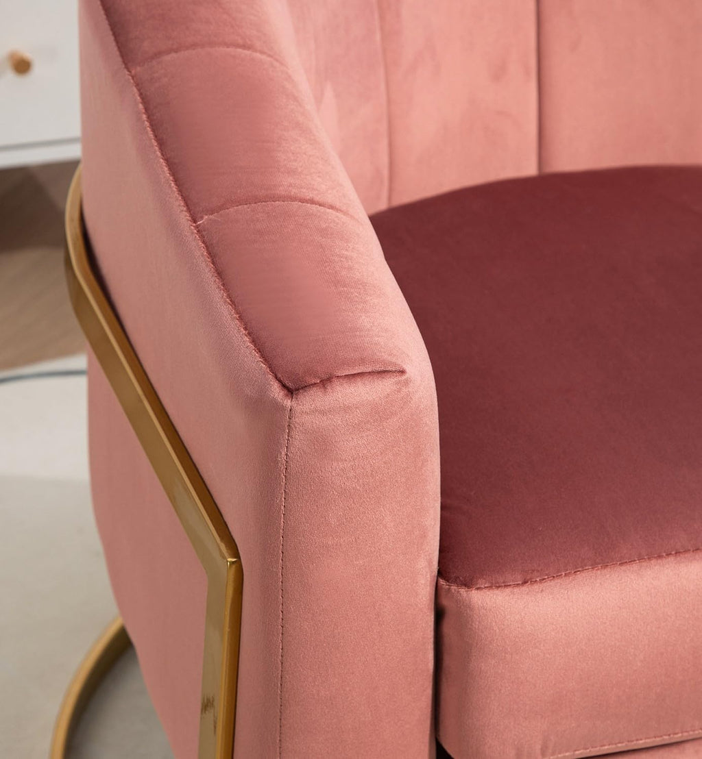Container Furniture Direct Velvet Modern Accent Armchair - Luxury Gold Frame | Versatile Seating for Living Room, Bedroom, Office, Rose