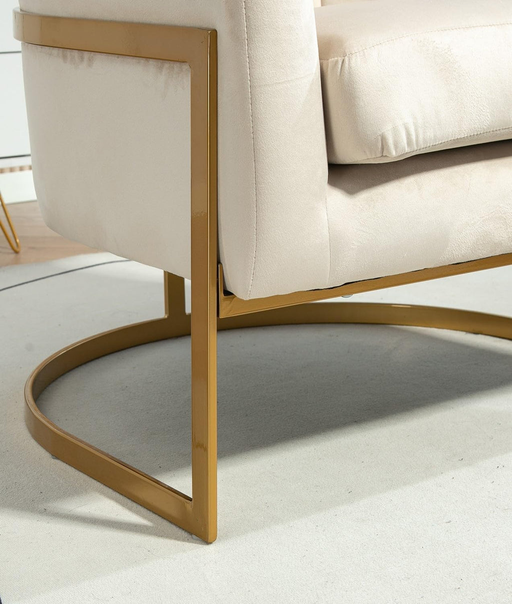 Container Furniture Direct Velvet Modern Accent Armchair - Luxury Gold Frame | Versatile Seating for Living Room, Bedroom, Office, Beige