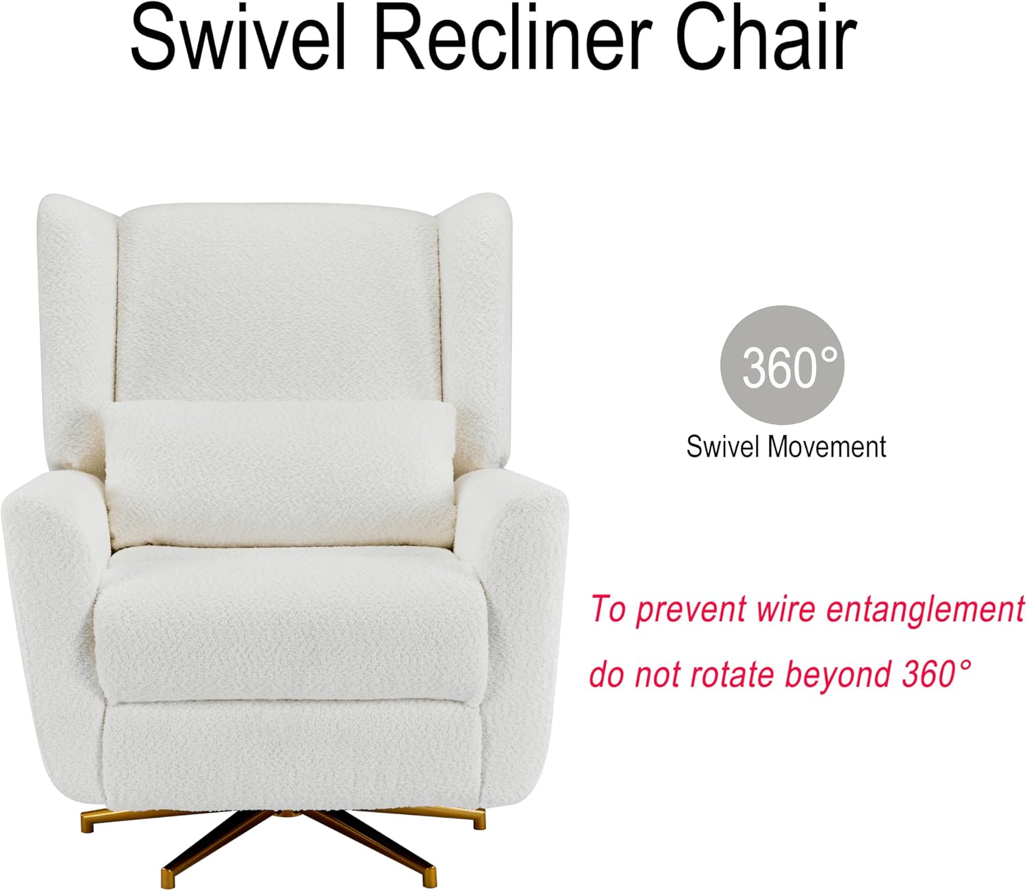 Christopher Knight Home Dolia Boucle Fabric Upholstered 360° Swivel Chair, Push-Back Power Recliner Chair, Iron Recliner Sofa with Rotation, Living Room Lounge Sofa, Adjustable Backrest, Beige+Gold