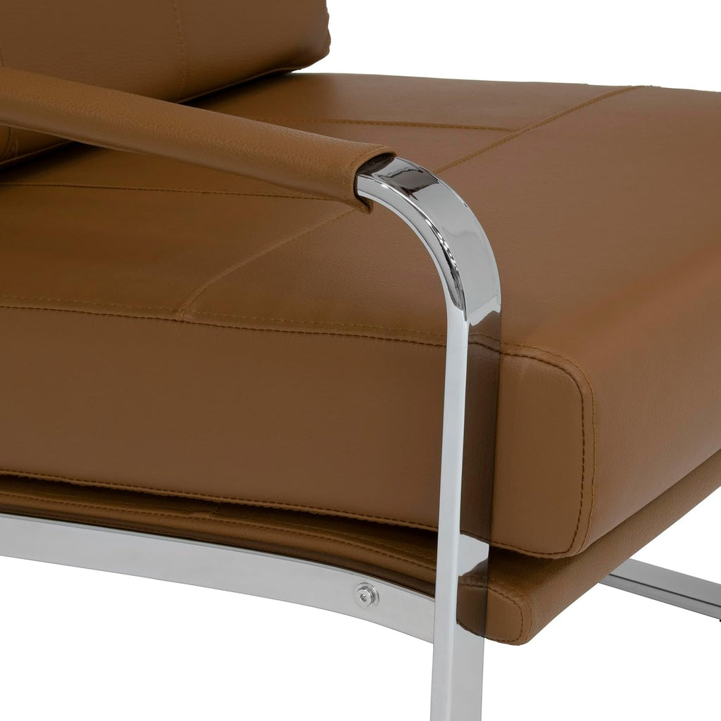 Studio Designs Home Allure Modern Accent Chair in Blended Leather, Chrome/Caramel