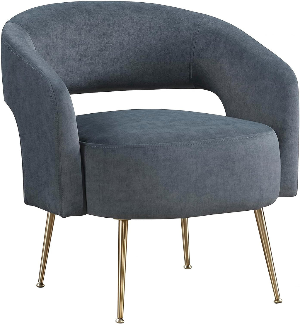 Lexicon Mid-Century Modern Velvet Accent Chair with Open Back, Gold Metal Legs, Upholstered Curved Barrel Armchair for Living Room/Bedroom/Office, Easy Assembly, Dark Gray