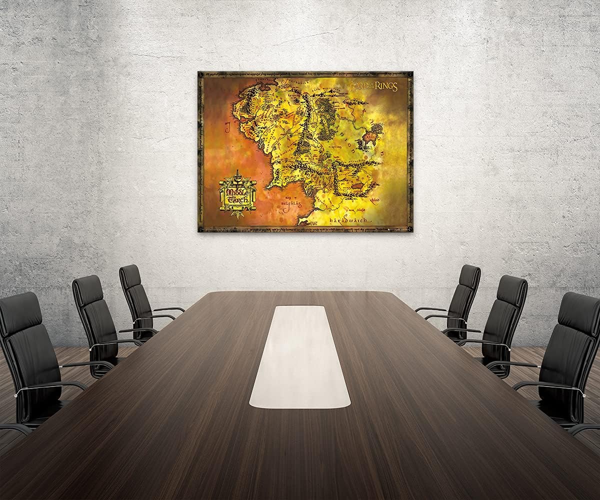 GUTTATY Middle Earth Map Canvas Wall Art Movie Map HD Print- Retro Middle Earth Map Canvas Painting for Home Wall Decor, Vintage Movie World Map Poster Framed Artwork for Home Office Decor(32 Hx48 W)