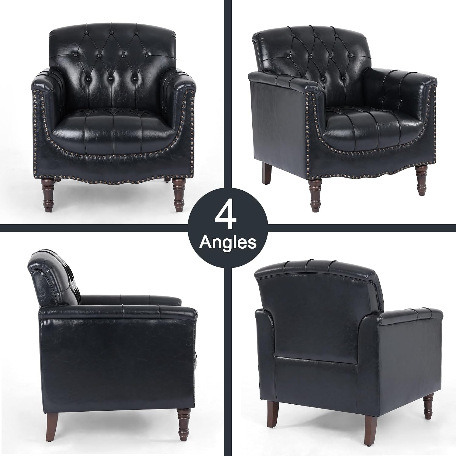 Lumibee Faux Leather Armchairs, Contemporary Accent Chairs Set of 2 with Nailhead Trims & Wood Legs for Living Room, Upholstered Comfy Arm Chairs for Office,Bedroom-Blue Black