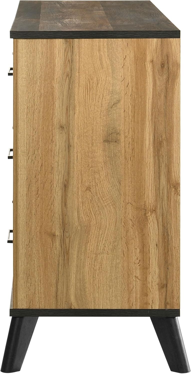 Coaster Home Furnishings - Kaywood - Engineered Wood - 6-Drawer Dresser with Mid-Century Modern Style, Two-Tone Design, Black Pull Handles, Weathered Brown Top Finish - Bedroom - Natural Pine - 225003