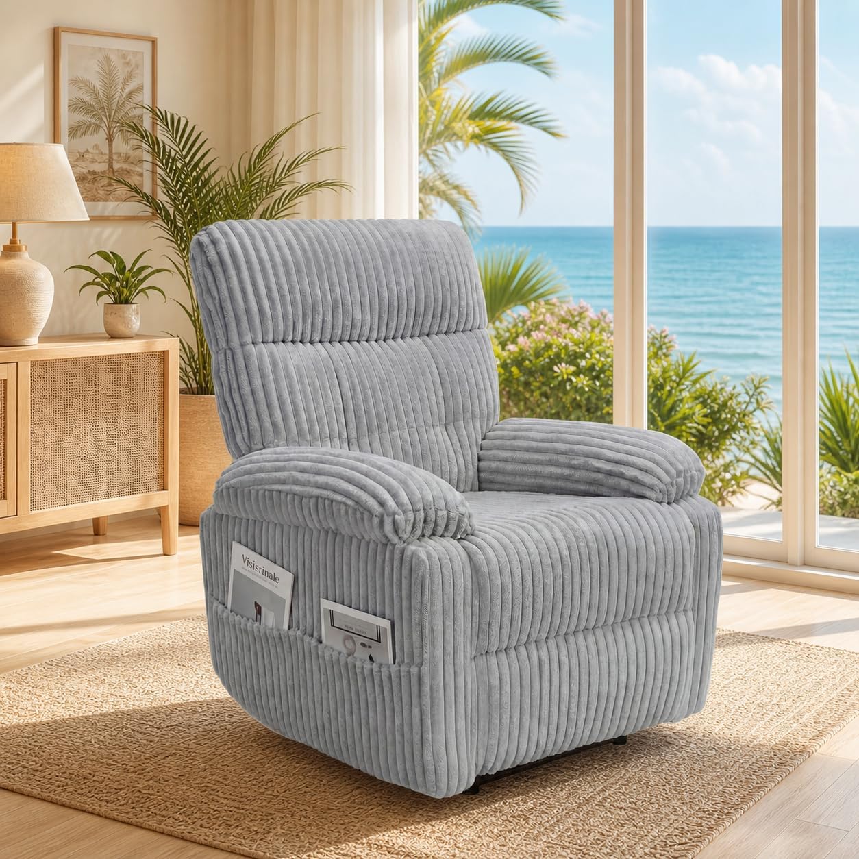 Claiks Electric Zero Gravity Recliner Chair, Corduroy, Grey | Zero Gravity, Adjustable, Electric, Side Pocket