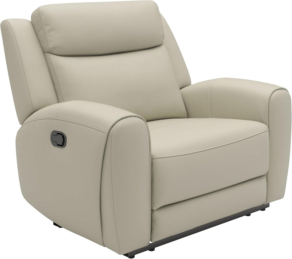 Furniture of America Larson Modern Leather Recliner Chair with Contour Armrests and High Density Foam, Reclining Couch for Living Room, Office, Home Theater, Playroom, Beige