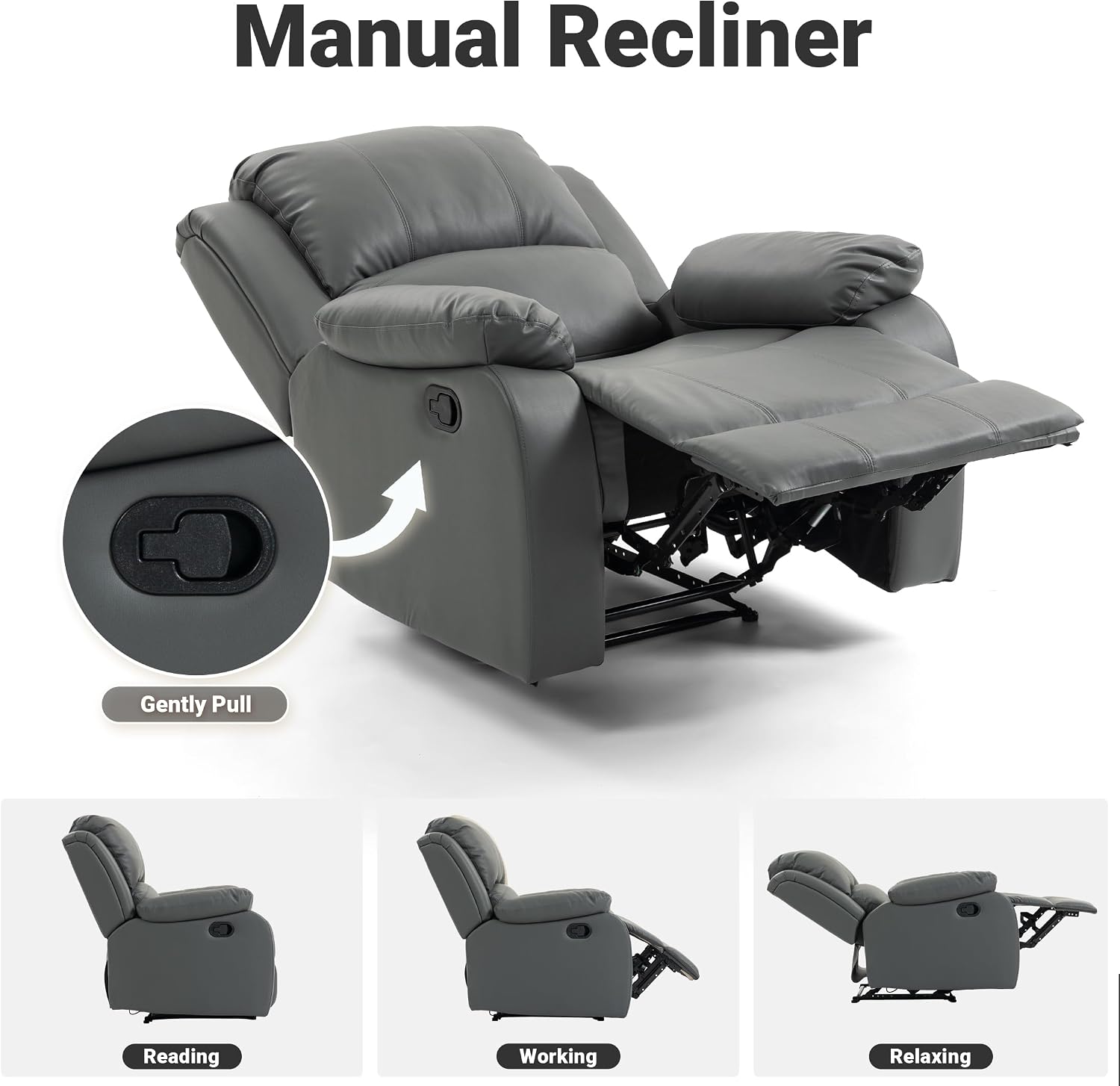 Manual Recliner Chair, Lazy Leather Recliner, Perfect for Lounging in the Living Room, Home Theater and Bedroom, an Excellent Gift for Home