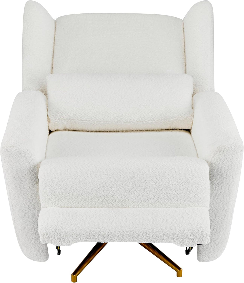 Christopher Knight Home Dolia Boucle Fabric Upholstered 360° Swivel Chair, Push-Back Power Recliner Chair, Iron Recliner Sofa with Rotation, Living Room Lounge Sofa, Adjustable Backrest, Beige+Gold